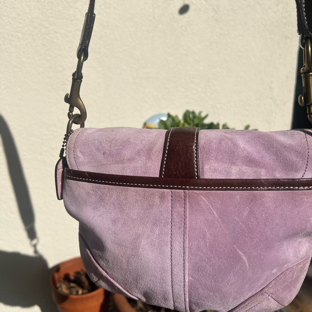 Coach Lavender Suede Crossbody with Brown Leather Trim - Picture 2 of 13